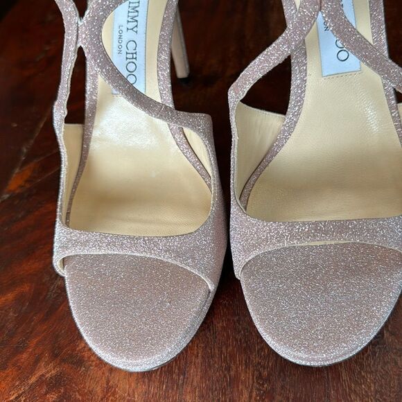 NEW Jimmy Choo Ballet Pink Shimmer Strappy High Heel Stiletto Sandals Size 40 EU - Picture 8 of 16